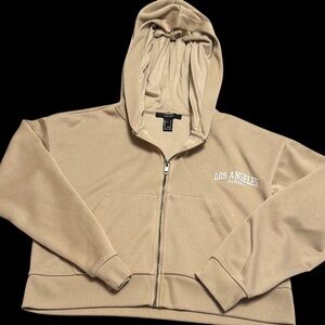 Forever 21 Tan Los Angeles cropped hoodie; women's small, fall